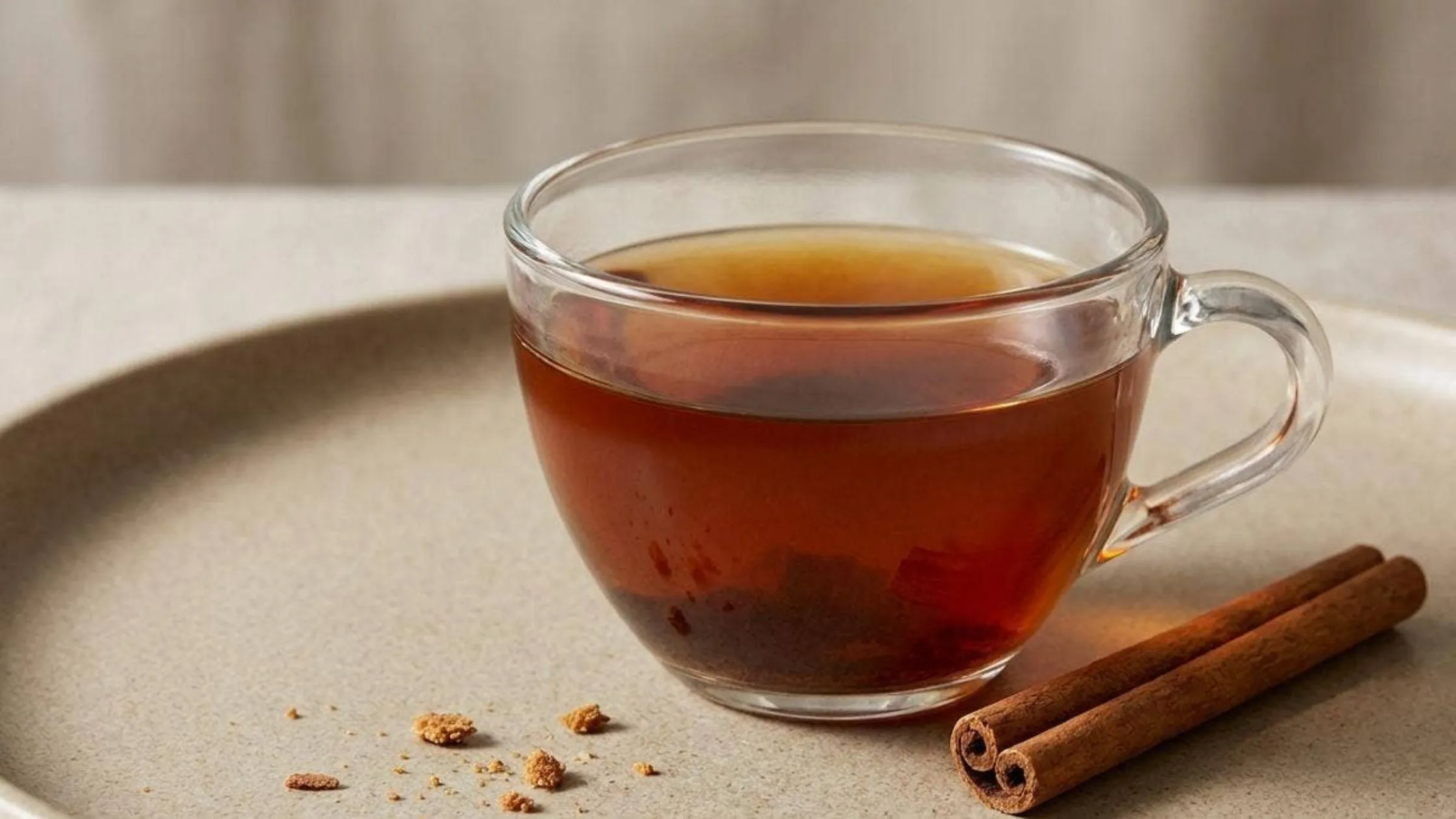 Cup of Ceylon cinnamon tea with a cinnamon stick
